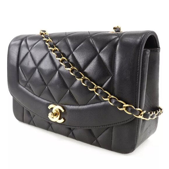 CHANEL ChainShoulder Shoulder Bag COCO Mark Diana Matelasse black/Gold Har... - Picture 8 of 10